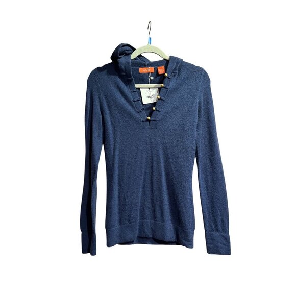 Co-Op Y2K Blue Hooded Cashmere Pullover Sweater High-End Designer Womens Apparel - Picture 1 of 4